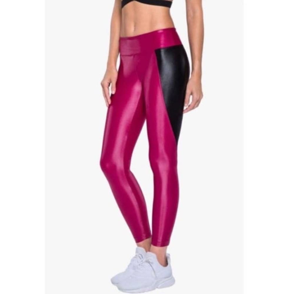 Koral Pink Black Shiny Full Length Legging Pocket Womens small - Picture 8 of 8